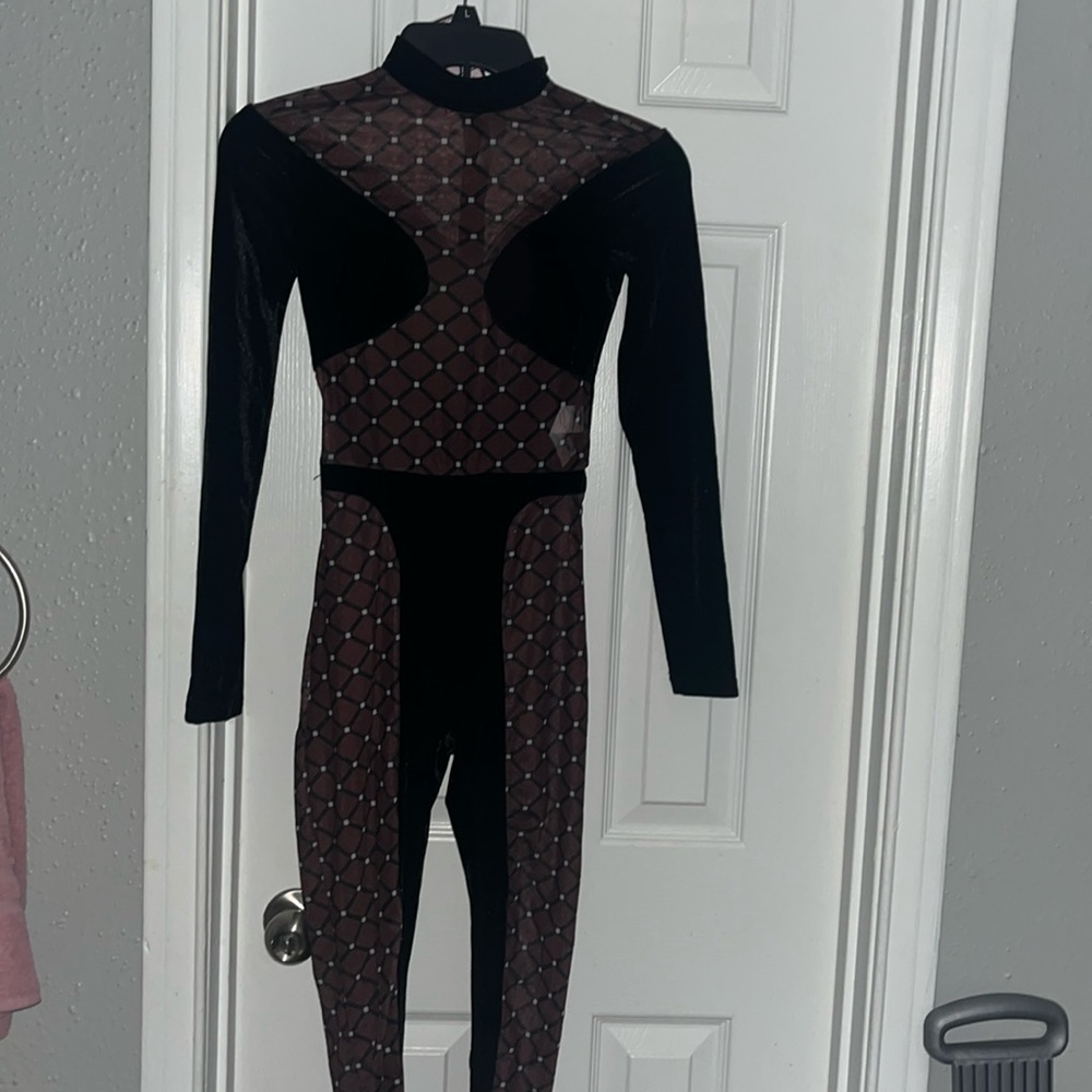 Jumpsuit size small some mesh material and black velvet material